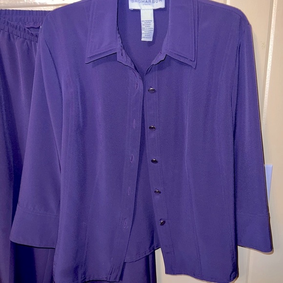 Sag Harbor Two Piece Vintage Set Purple Button Down Blouse and Pants Size 14 - Picture 5 of 12